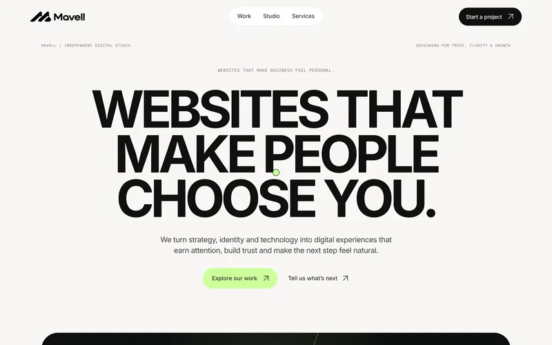 Mavell Studio: top of the live site